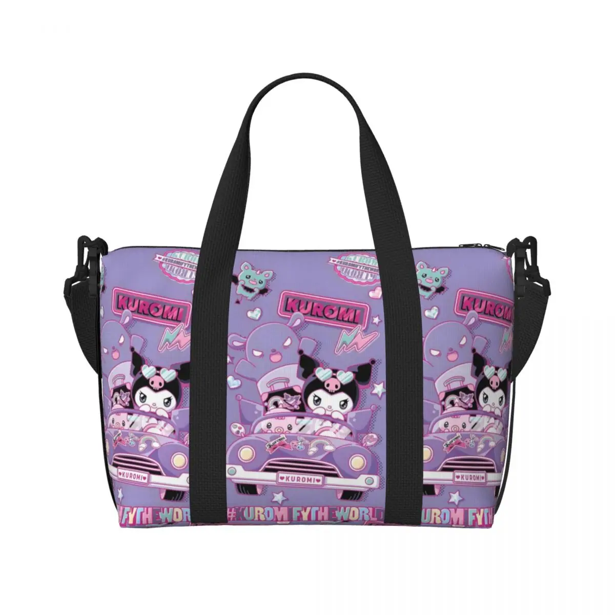 Custom Kuromi Wallpaper Tote Bag Women Large Capacity Cute Anime Gym Beach Shoulder Travel Bag