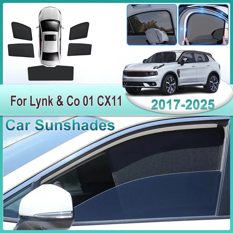 Mesh Sun Shades For Lynk & Co 01 Accessories CX11 2017-2025 Mesh Sun Visor Sunscreen Magnetic Privacy Curtains Shading Auto Part