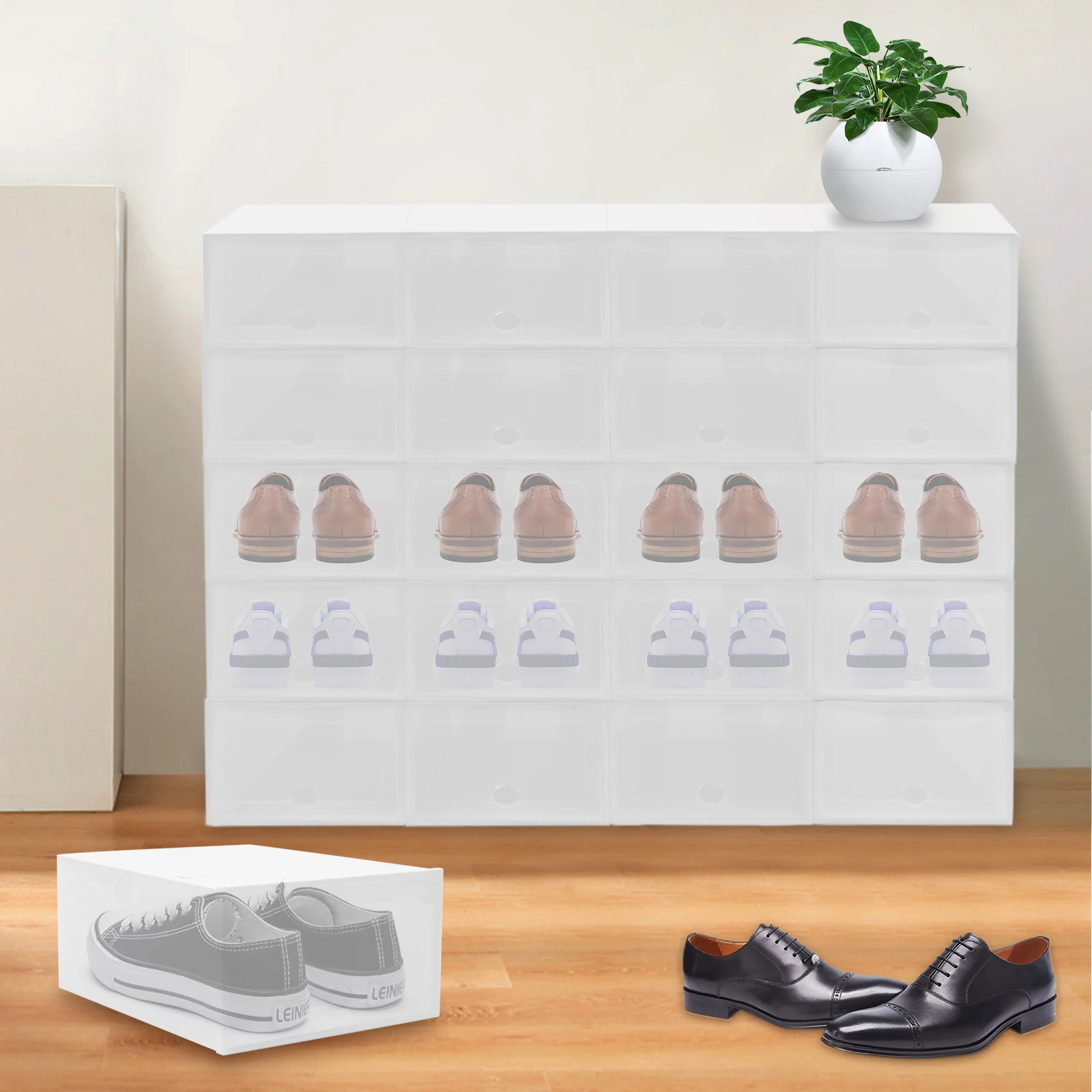 

20 x Shoe Storage Plastic Box Transparent Shoe Box Shoe Storage Box Set Stackable