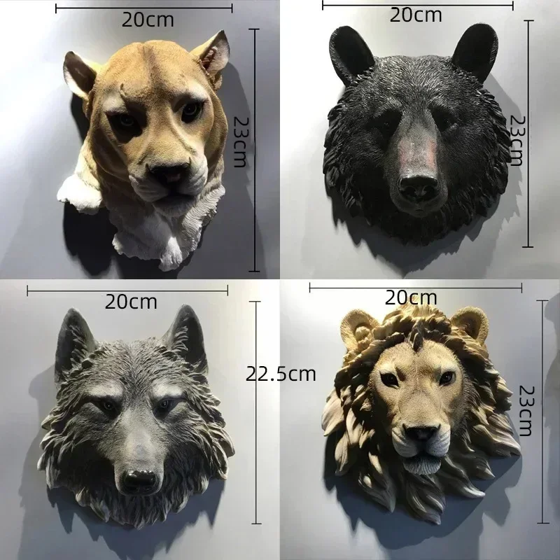 Animal Statue American Resin Simulation Animal Head Wall Hanging Nordic Lion Head Mural Wall Decoration Bar Pendant