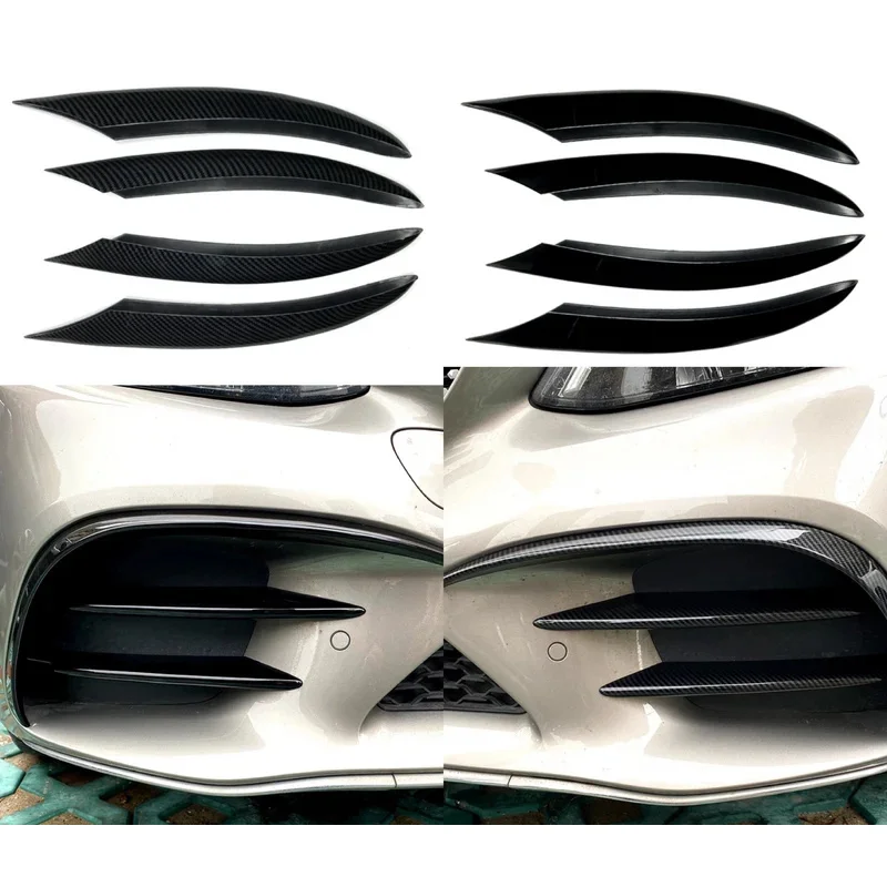 4PCs car front bumper fog light decor cover trim for Mercedes Benz AMG W205 C-Class C200 2019 2020 2021 carbon/gloss black abs