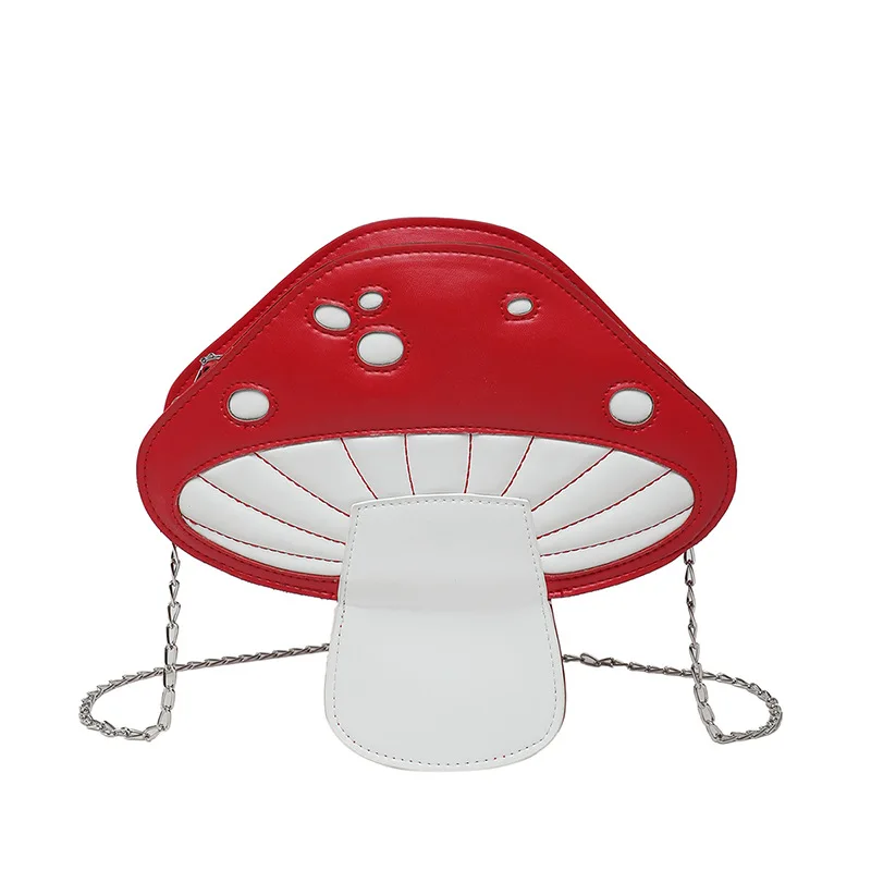 

Funny Cute Cartoon Mushroom Shape PU Leather Messenger Bag Summer Trendy Chain Shoulder Bag Personality Design