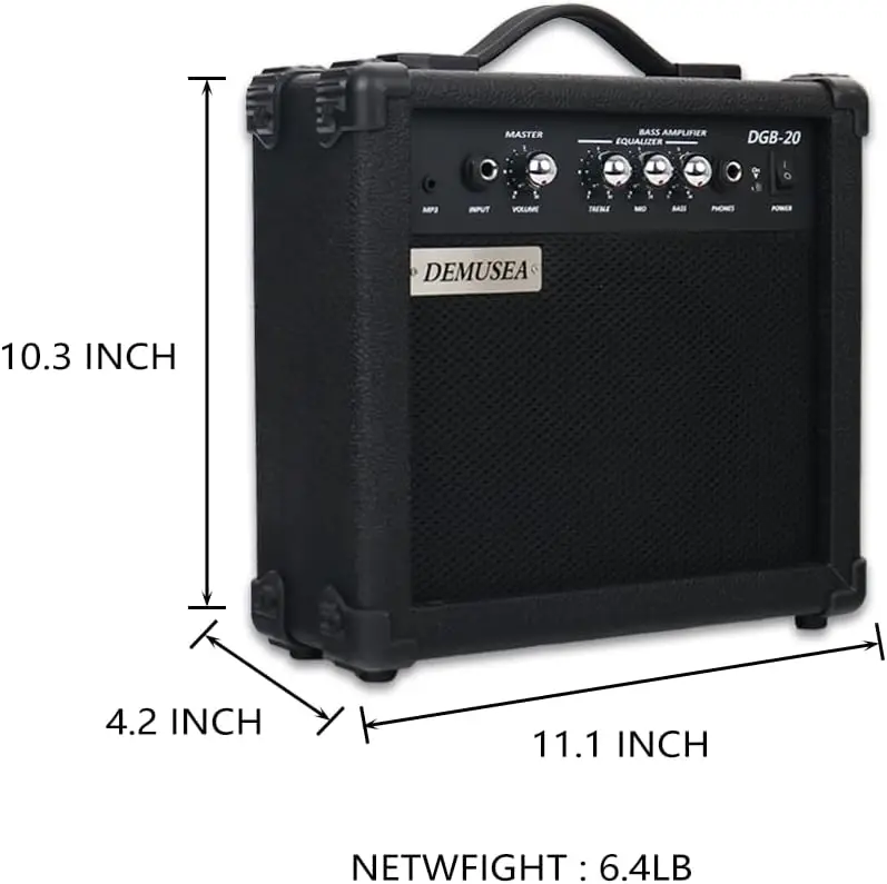 Electric Bass Guitar Starter Kit, Full Size 34-Inch Scale Length, 24-Fret Black Bass with 20W Bass Amp, Beginner Practice Pack Includes Free Gig Bag, Strap, Noiseless Cable, Strings and Picks - view 6