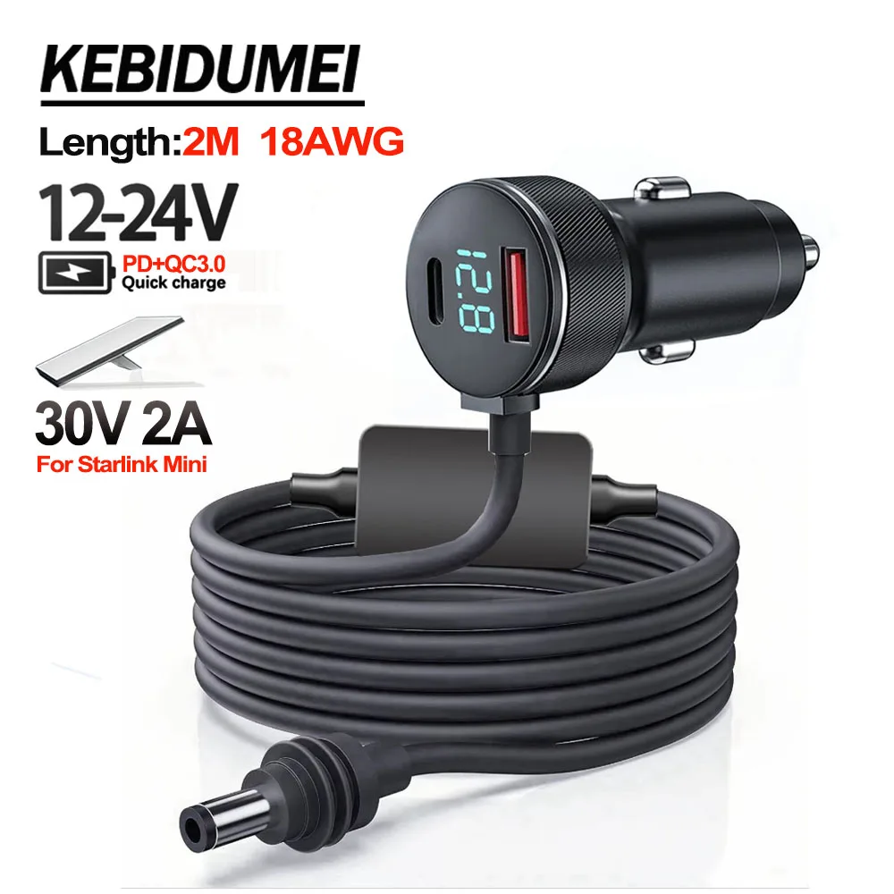 

Водонепроницаемый мини-адаптер питания Starlink 12–24 В до 30 В, 2 А, повышающий преобразователь, QC3.0 + PD Type C, зарядное устройство для телефона с цифровым вольтметром