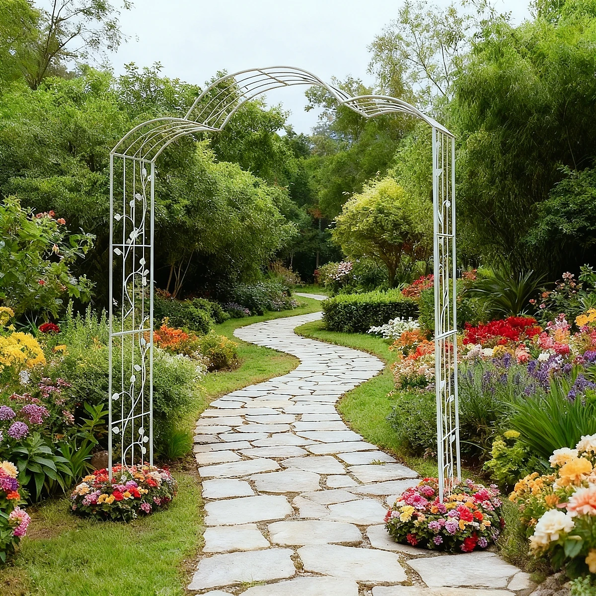 Schmiedeeisernes Bogenspalier für Kletterpflanzen, Rosenklettergerüst für den Außenbereich, dekorative Stützhalterung in Gartenbogenform für den Nationalfeiertag
