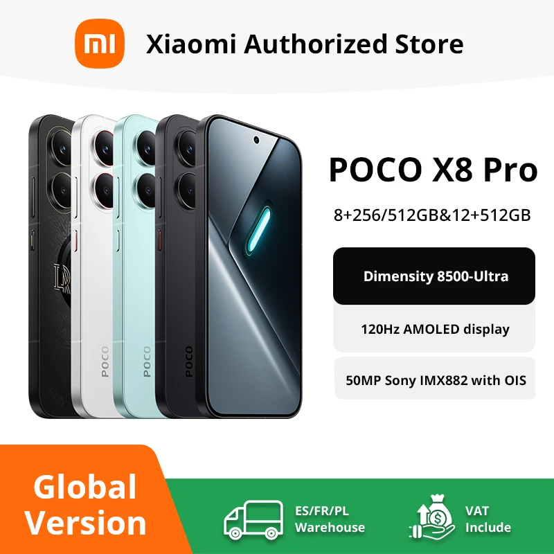 Smartphone POCO X8 Pro version globale, processeur Dimensity 8500-Ultra, batterie 6500 mAh, écran AMOLED 6,59 pouces 1,5K 120 Hz, 50 MP
