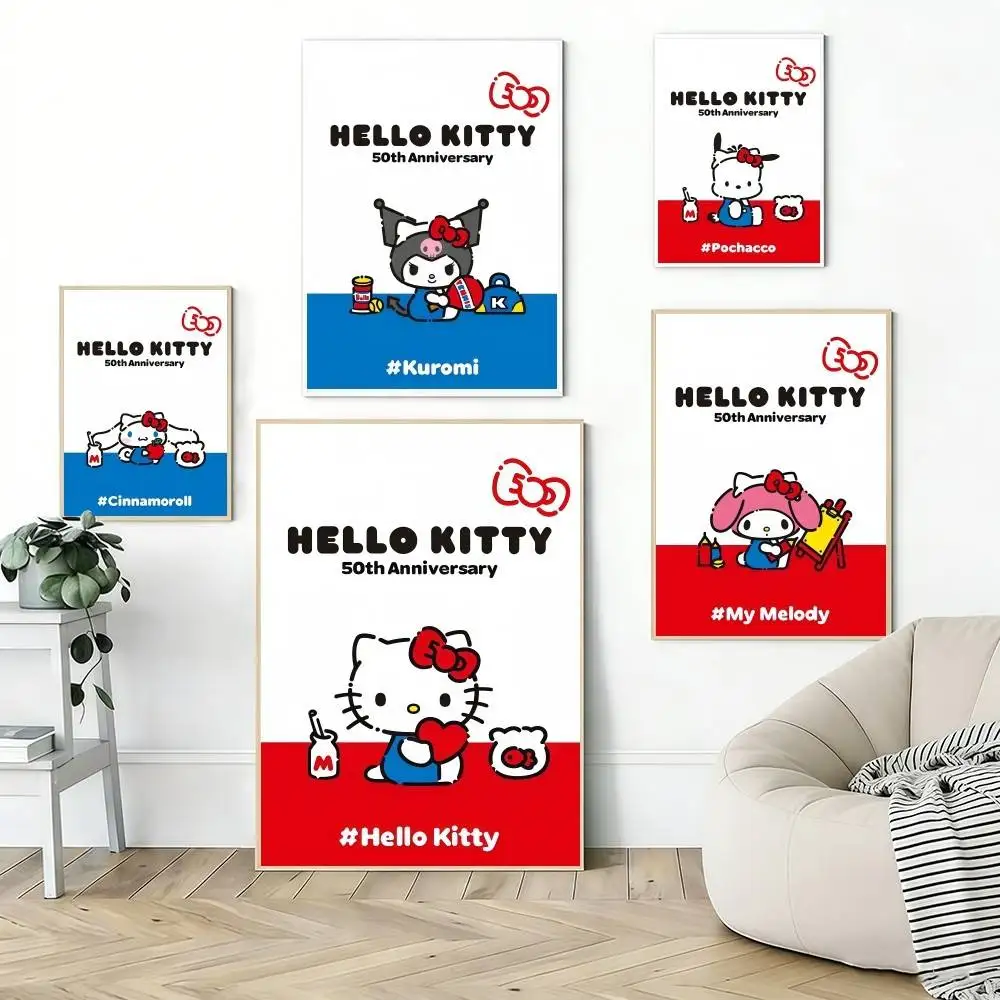 SRO H-Hello Kitty red cute Poster Classic Wall Art Canvas Print Suitable for Home Living Room Room Decoration Painting