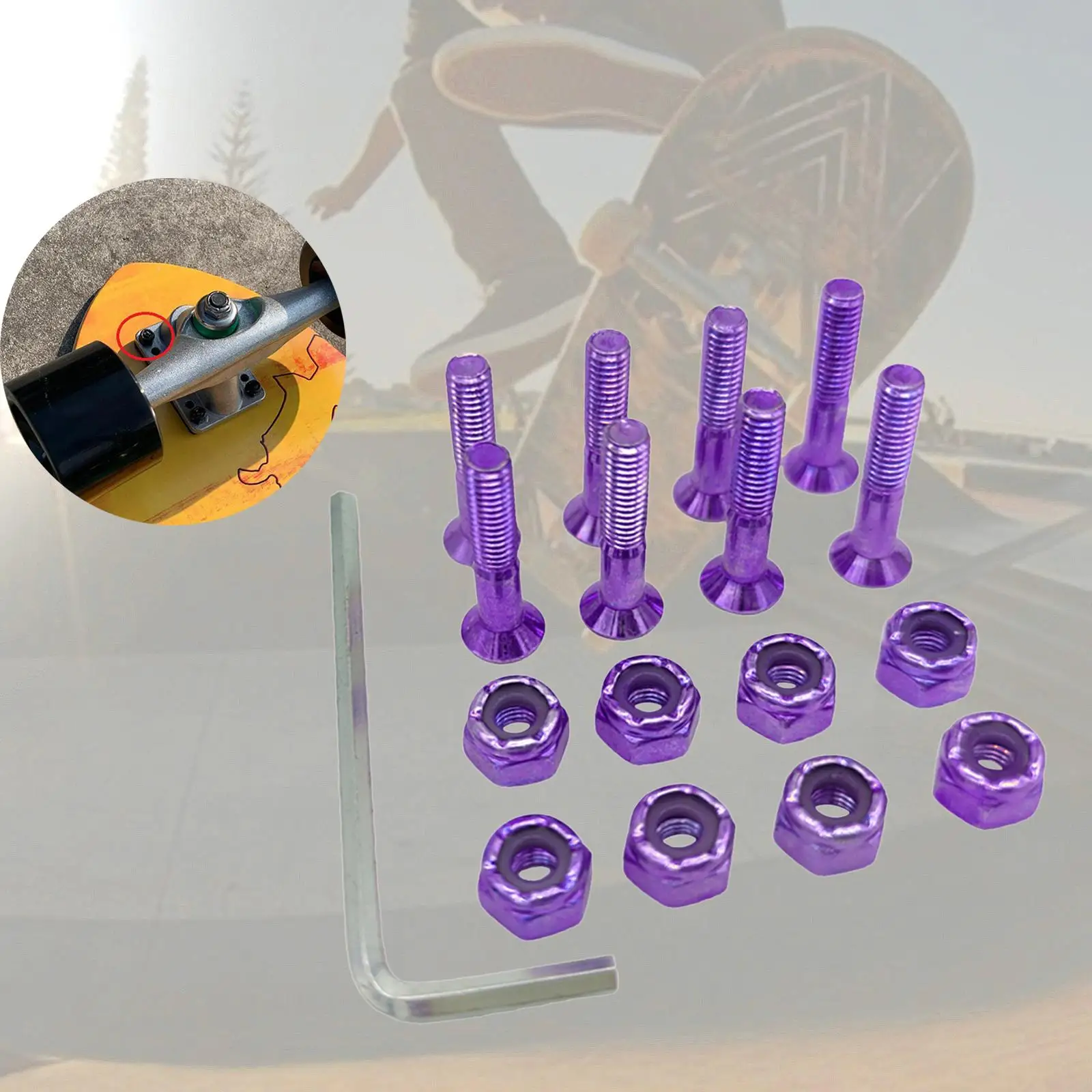 Set di accessori di ricambio per Skateboard viti Longboard 2x8 pezzi viola