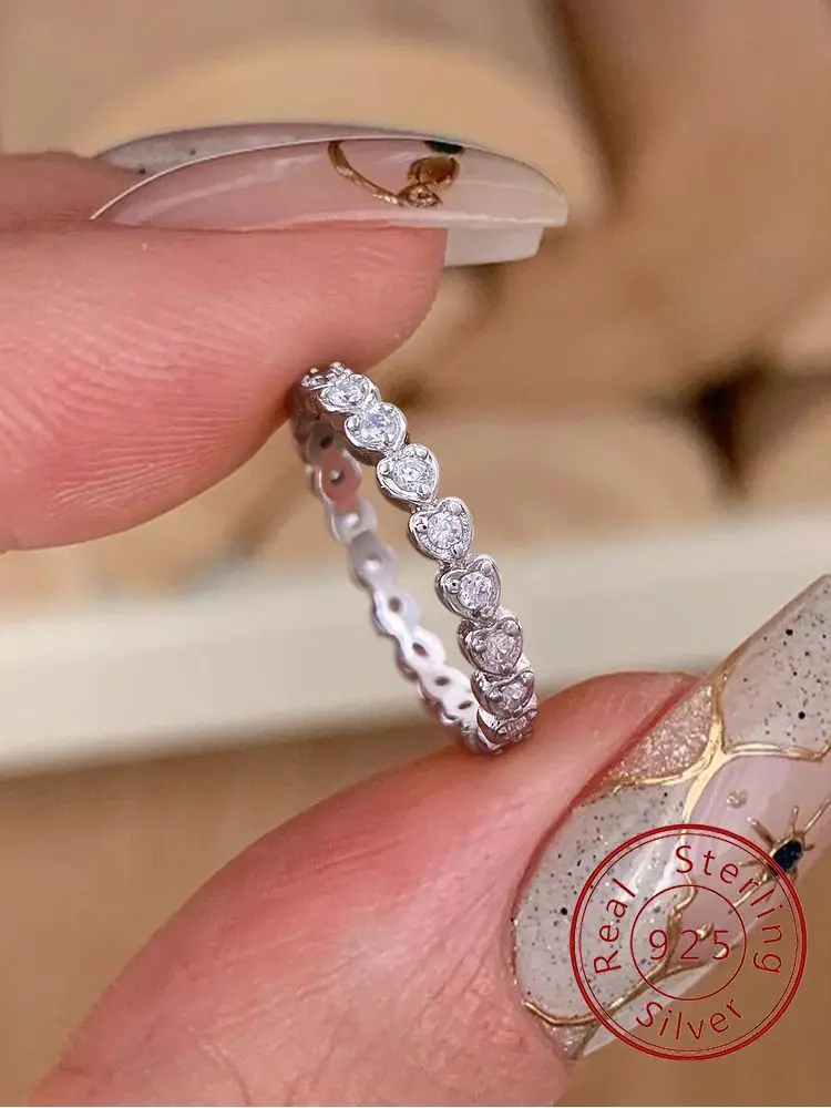

925 Sterling Silver Love Heart Arrangement Zircon Ring For Women Engagement Wedding Romantic Luxury High Quality Fine Jewelry