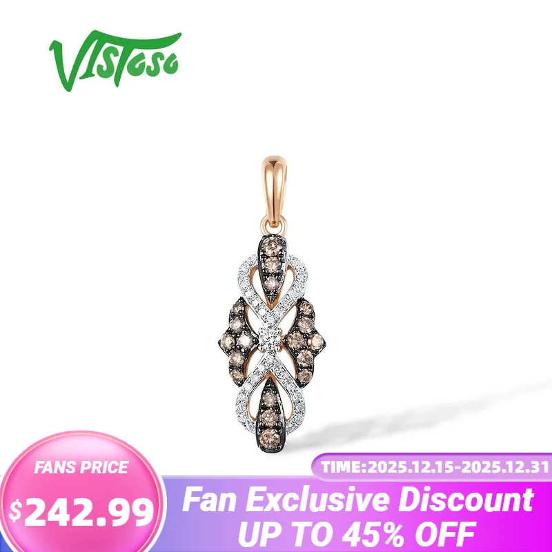 

VISTOSO Genuine 14K 585 Rose Gold Pendant For Women Sparkling Diamond Brown Diamond Pendant Elegant Delicate Trendy Fine Jewelry