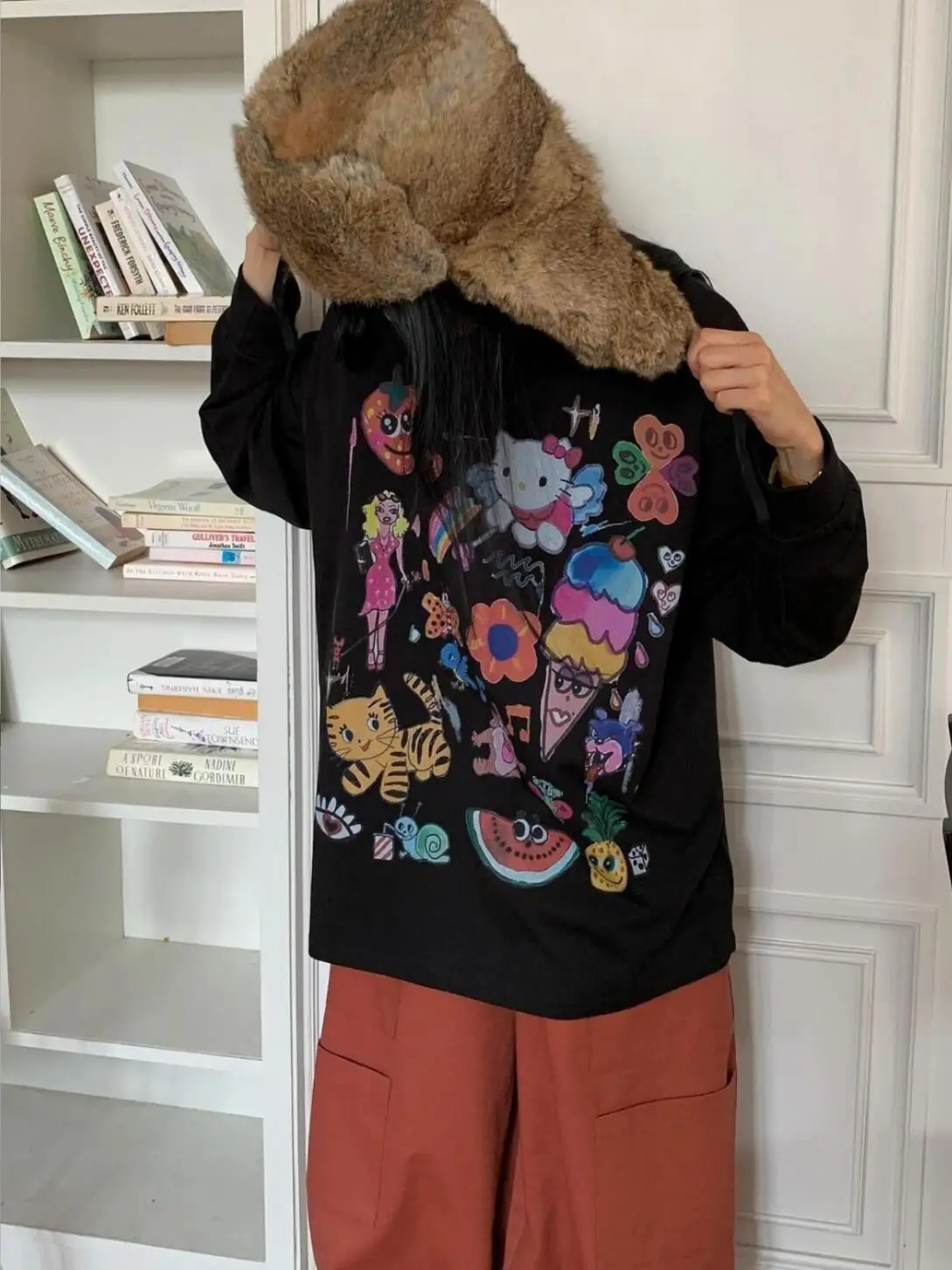 Zestaw Ins fiti Anti-Aging Print Casual Versatile Loose Pure Cotton round Ne Autumn Winter Base Long Sve Women's T-irt