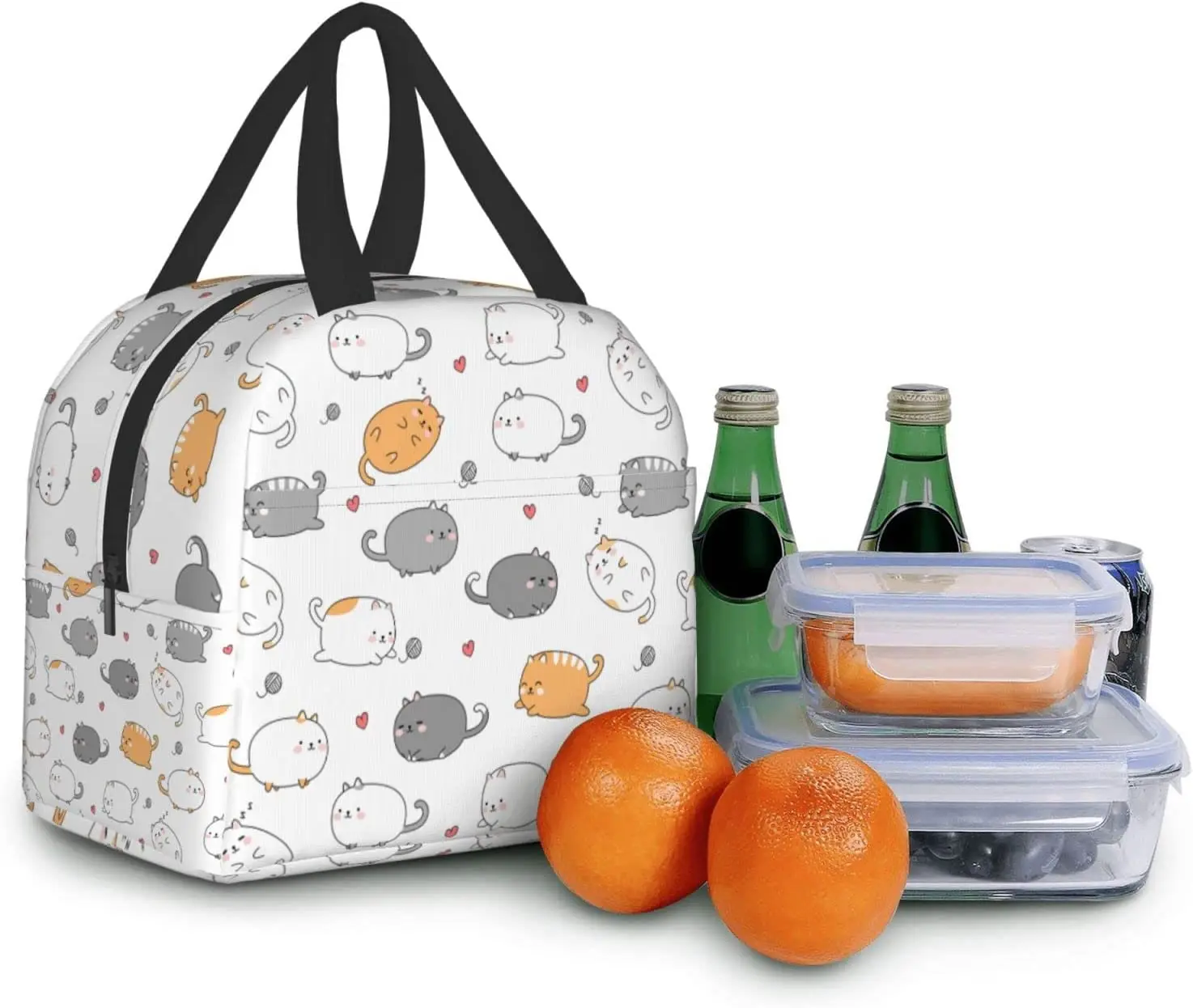 Cute Fat Cat Kitten Lunch Box Bento Box Izolowane pudełka na lunch Wodoodporna torba na lunch wielokrotnego użytku z kieszenią na biurko Piknik Plaża