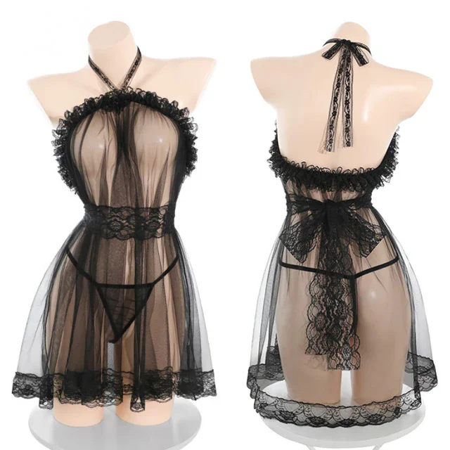 

Sexy Mini Skirt Mesh Lace See-through Nightdress Backless Women's Role Play Costume Multiple Ways To Wear Cosplay Underwear Suit