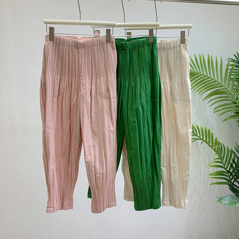 GGHK-Pantalon Plissé Épais en Coton pour Femme, Vêtement Solide, Classique, Mode Décontractée, Chaud, Nouvelle Collection Automne Hiver 2024