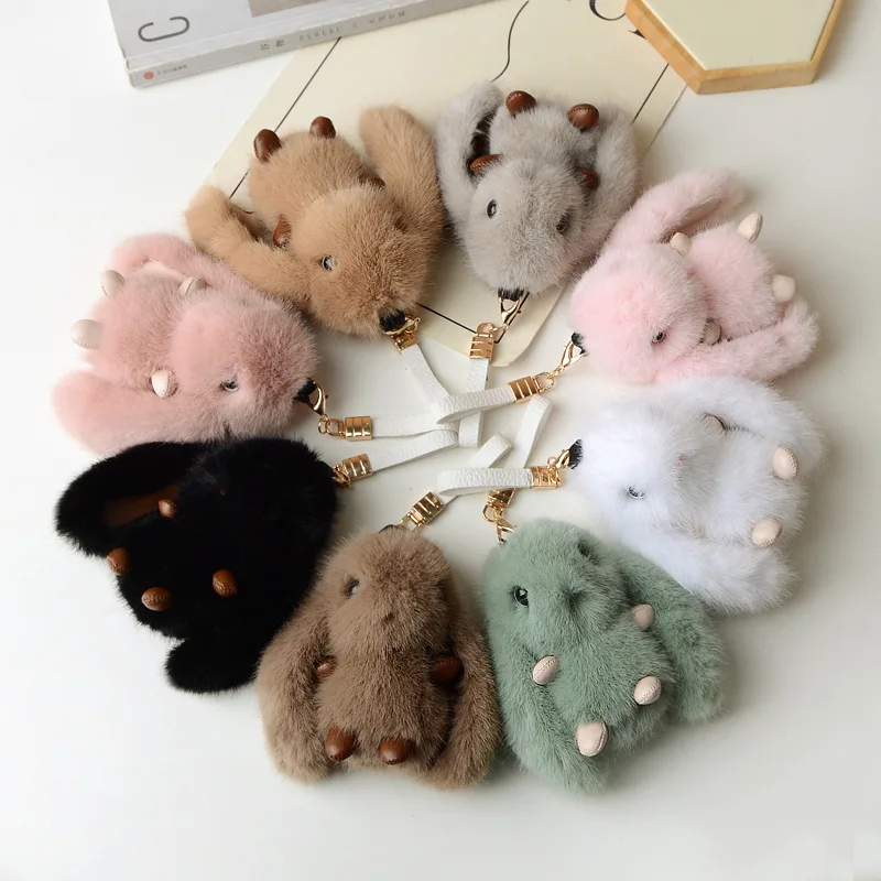 New Cute Fluffy Rabbit Fur Pompon Bunny Keychain Bag Pendant for Couple Car Colorful Key Chain Jewelry Gifts 10cm