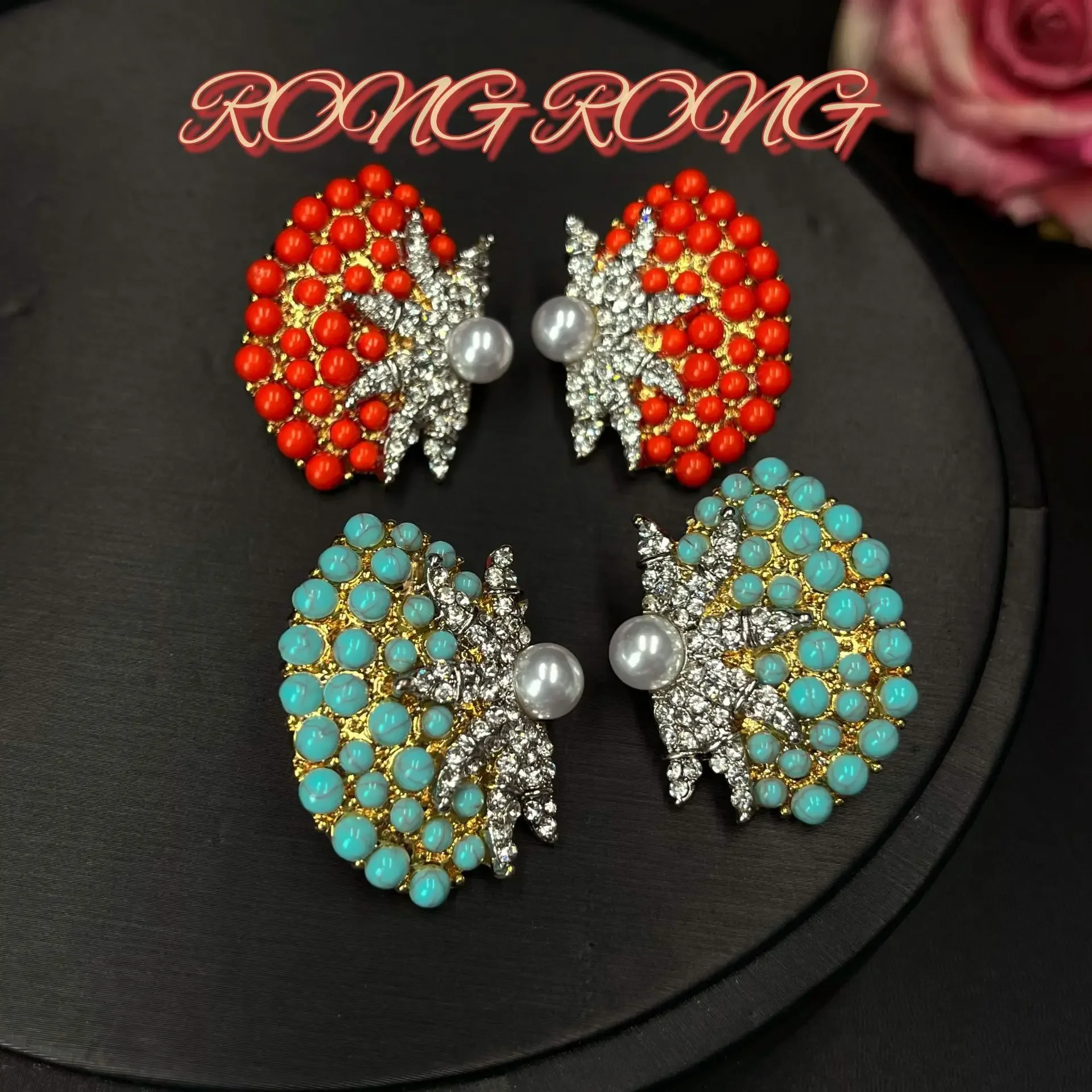 Retro European and American Return Vintage Starfish Glass Pearl Jelly Resin Earrings Personality Exaggerated Medieval Earrings