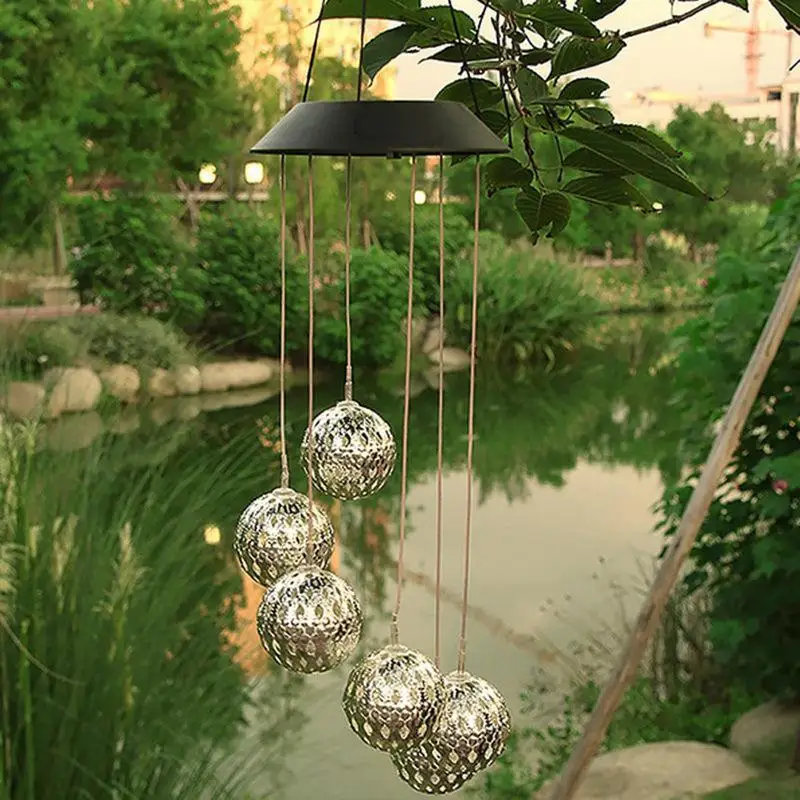 Led Wind Chimes Garden Lights 6 LED Balls Wind Bell Solar Light Wind Chimes Waterproof Decorative Outside Windchimes For Garden