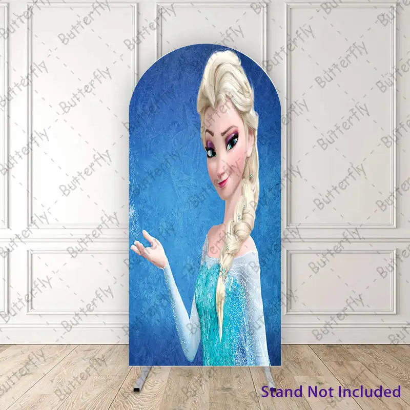 

Frozen Cute Elsa Princess Custom Disney Blue Arch Photography Backdrop Cover Girls Happy Birthday Party Background Decoration