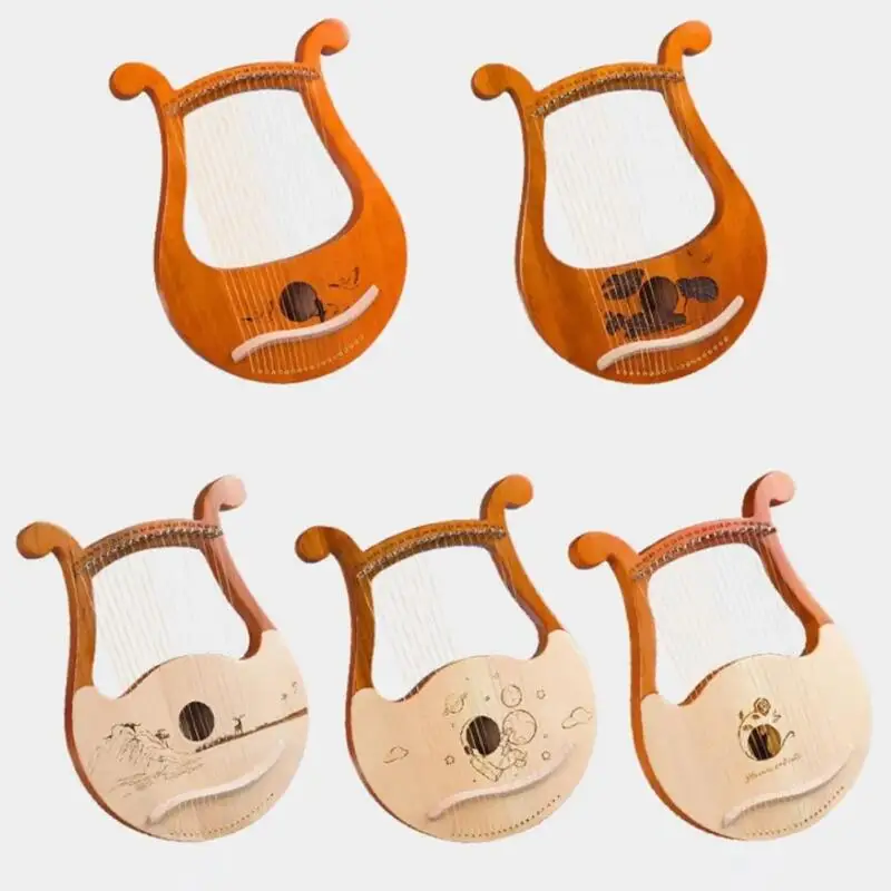 High Quality Portable Solid Wood 19 String Lyre Harp Mahogany Classical Mini Harp Musical Instrument For Beginner Players