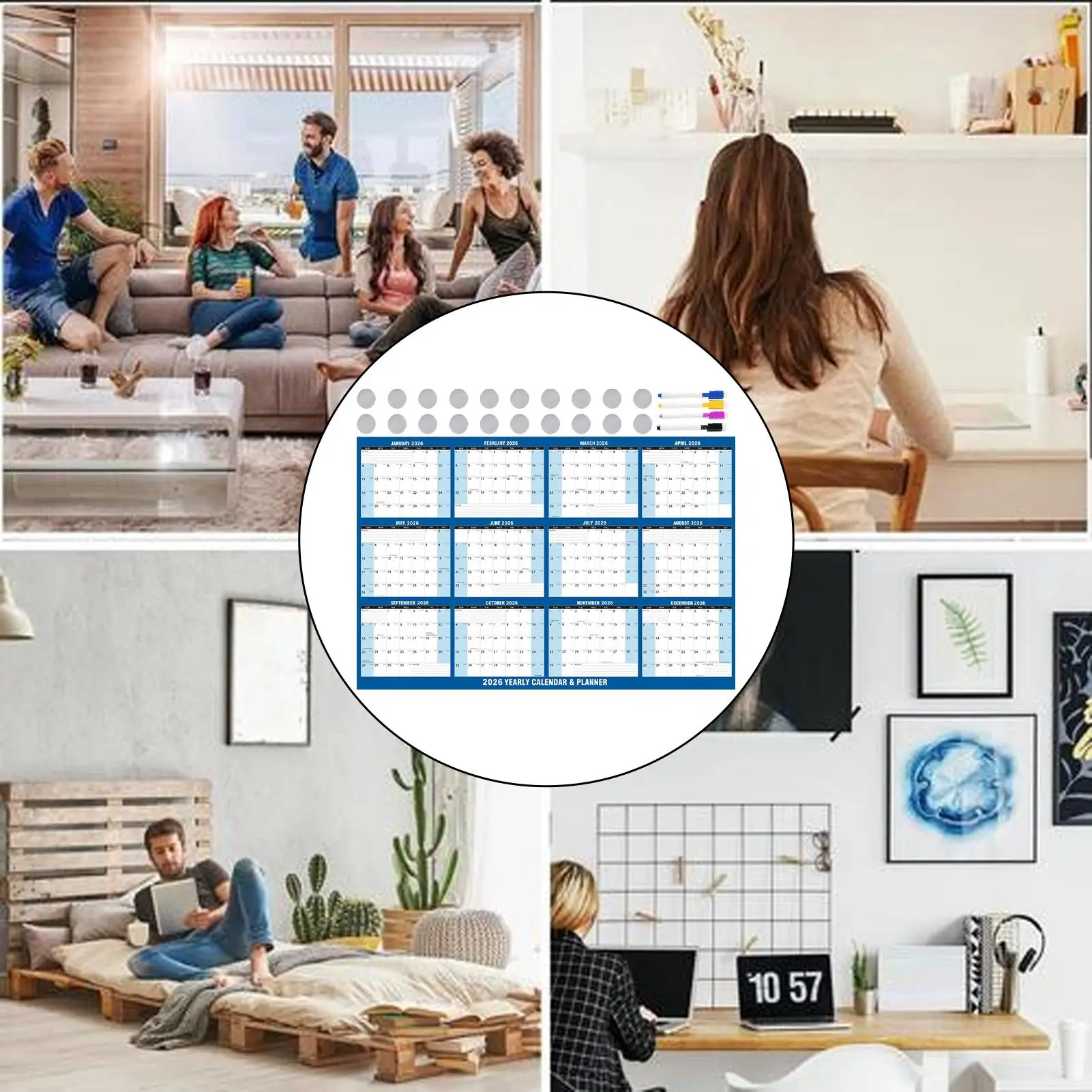 ผนังแห้งลบปฏิทิน Daily Planner ไวท์บอร์ด Erasable Planner Organizer เช็ดเปล่าสําหรับ Dorm Family Home Kitchen ตู้เย็น