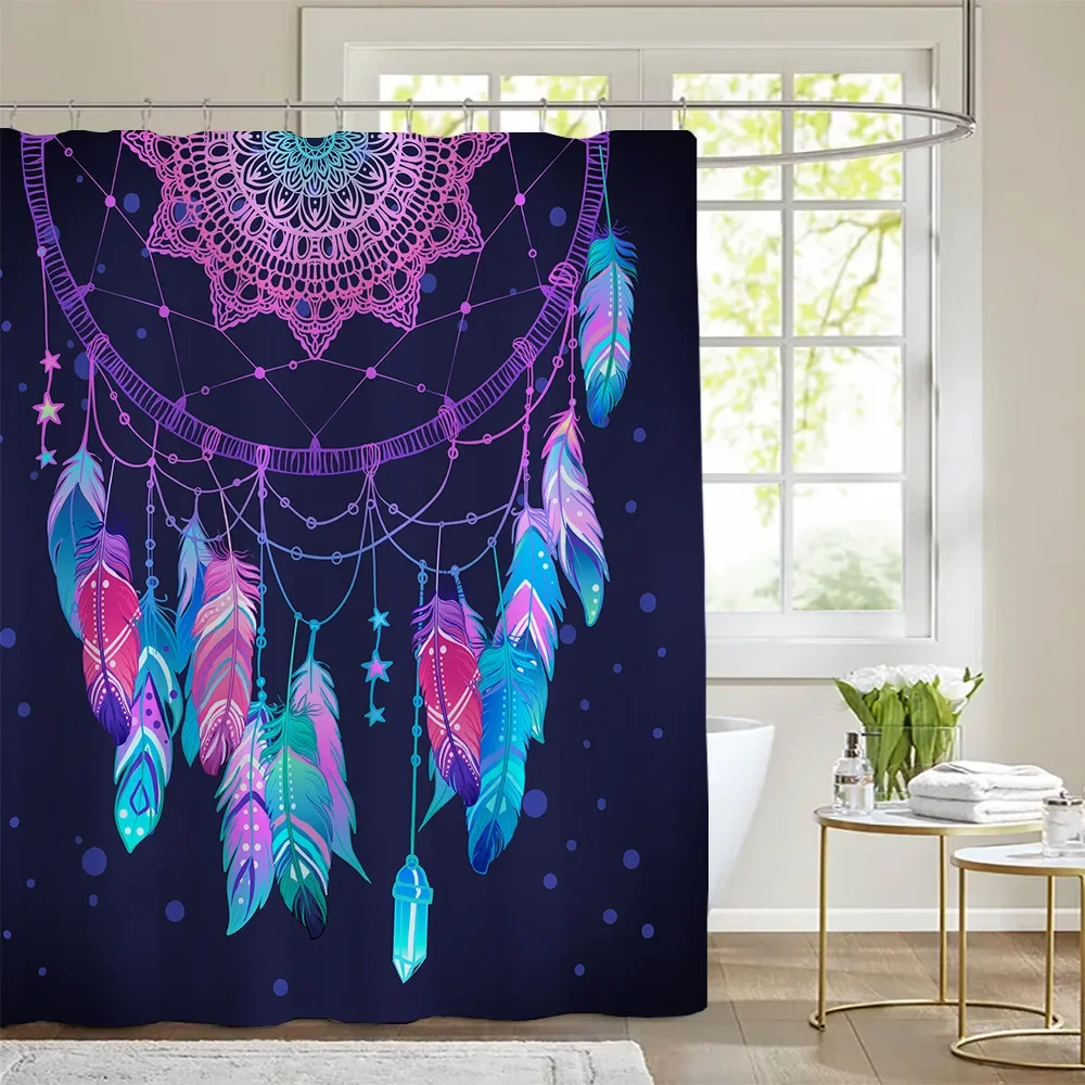 Bohemian Dream Catcher Pattern Shower Curtain Polyester Waterproof Bathroom Curtain with Hooks Bathroom Decor Bathtub Screen