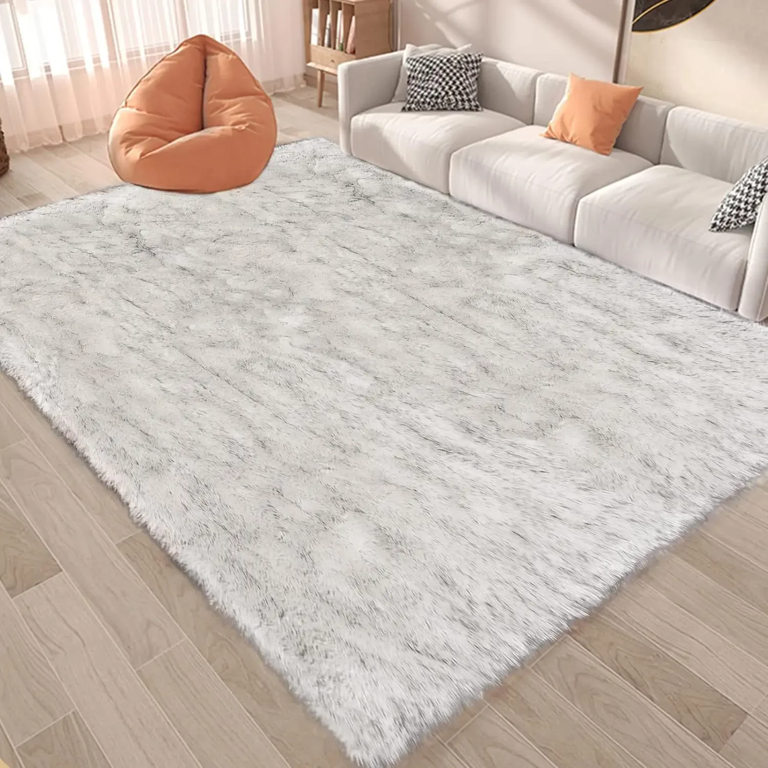 Latepis Area Rugs 9x12 Living Room Alfombras para Salas White with Grey Tips Faux Sheepskin Fur Rug for Bedroom