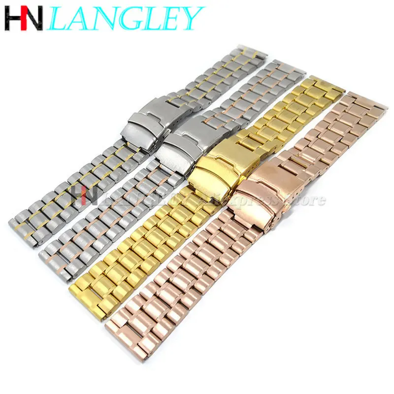 Tali Jam Tangan Baja Tahan Karat Padat Gelang Baja Ujung Busur 18/20/22/24Mm untuk Rolex untuk Seiko Metal Gelang Jam Pengganti Universal