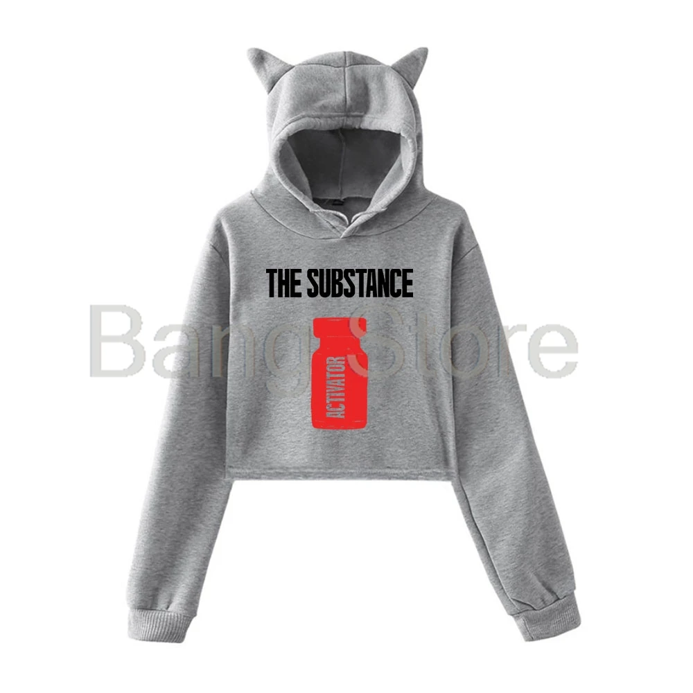 The Substance Cat Ear Hoodie Women Long Sleeve Sweatshirts Casual Streetwear Crop Tops