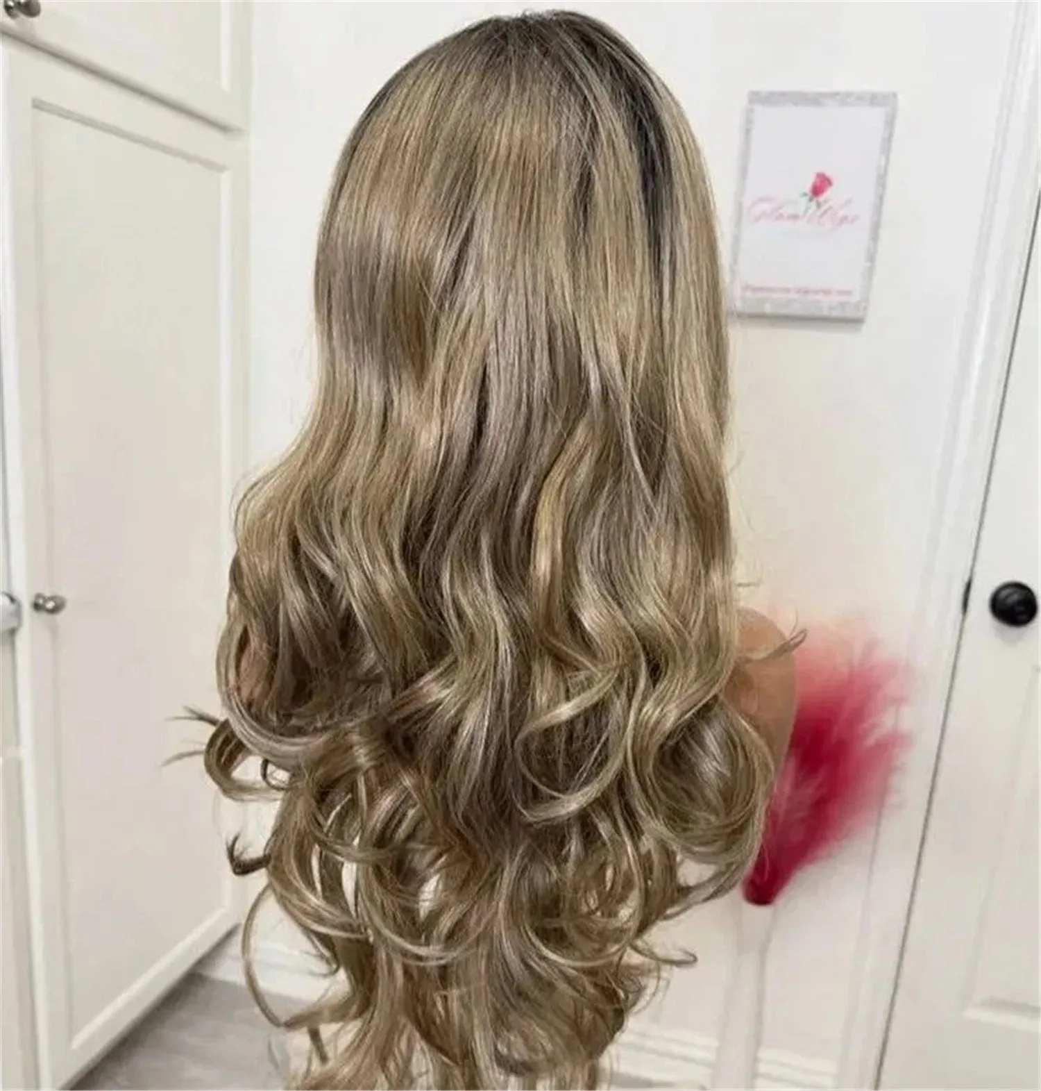 Women's Wig Caramel Brown Ombre Glluelss Hair D Lace Front Wig Realistic Look Preplucked Hairline 28 Inch Natural Body Wave Wig