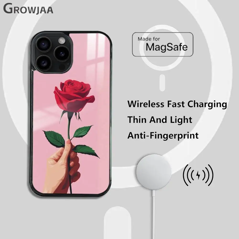 Чехол для телефона Beautiful Rose для iPhone 17, 16, 15, 14, 13, 12, 11 Pro Max Plus Mini Magsafe, магнитное беспроводное зеркало, принципиально
