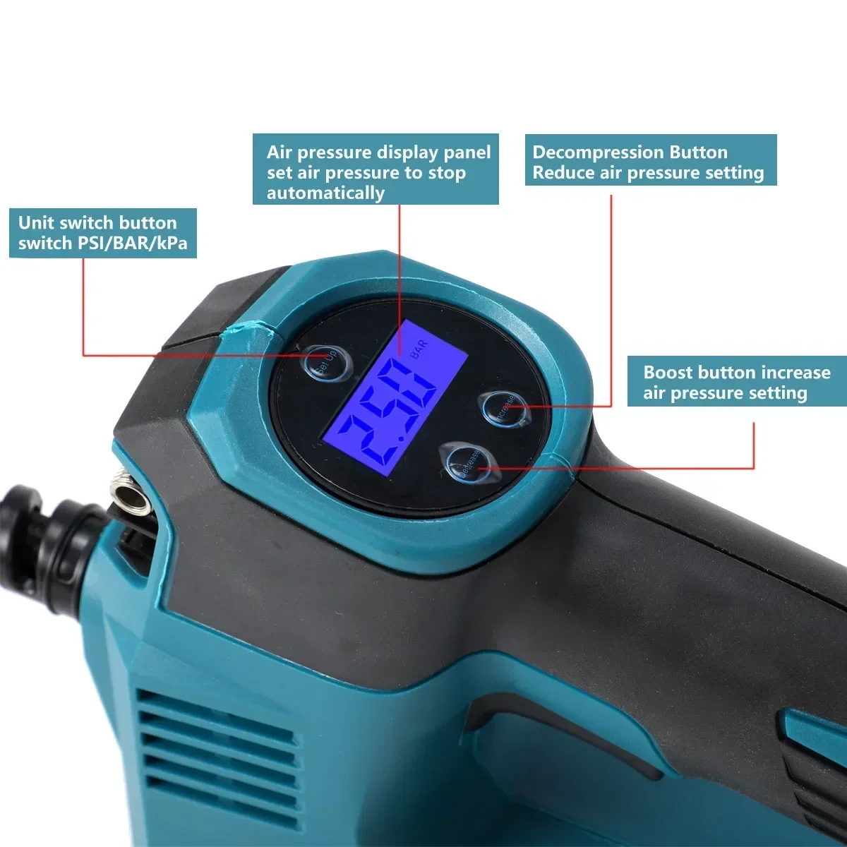 18V Powered cordless Electric Air Pump Electric inflator Car Tire Air Compressor Inflatable Pump For Makita 18V Battery