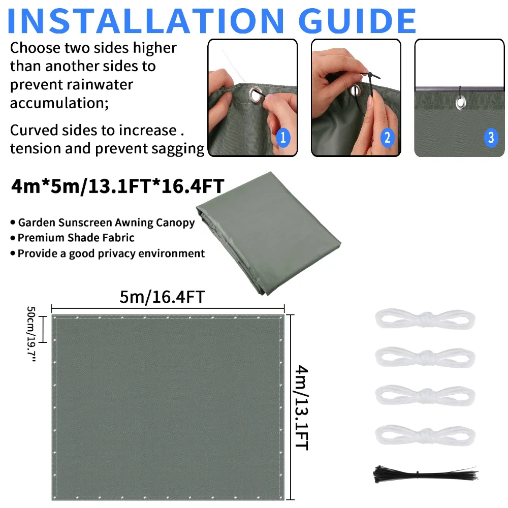 Waterproof Shade Cloth with Grommets Tent Tarp Cover Sunshade Sails Awning Rain Tarp for Outdoor Garden Patio Camping Hiking 6