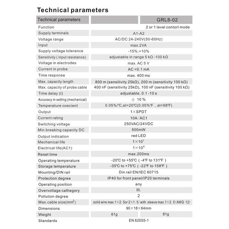 GEYA GRL8-02 Przekaźnik kontroli cieczy Przekaźnik kontroli poziomu 10A ACDC24V-240V Szeroki zakres napięcia Przekaźnik pompy wodnej