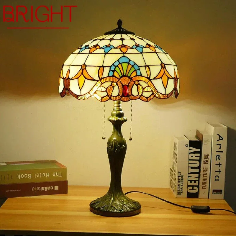 

BRIGHTTiffany Table Lamp American Retro Living Room Bedroom Lamp Luxurious Villa Hotel Stained Glass Desk Lamp