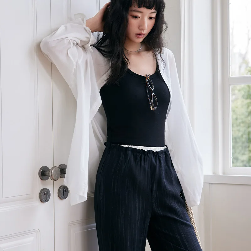 Spring and Summer 2025 New Casual Pants Women's Thin and Light Breathable Trousers High Waist Wide Leg Trousers