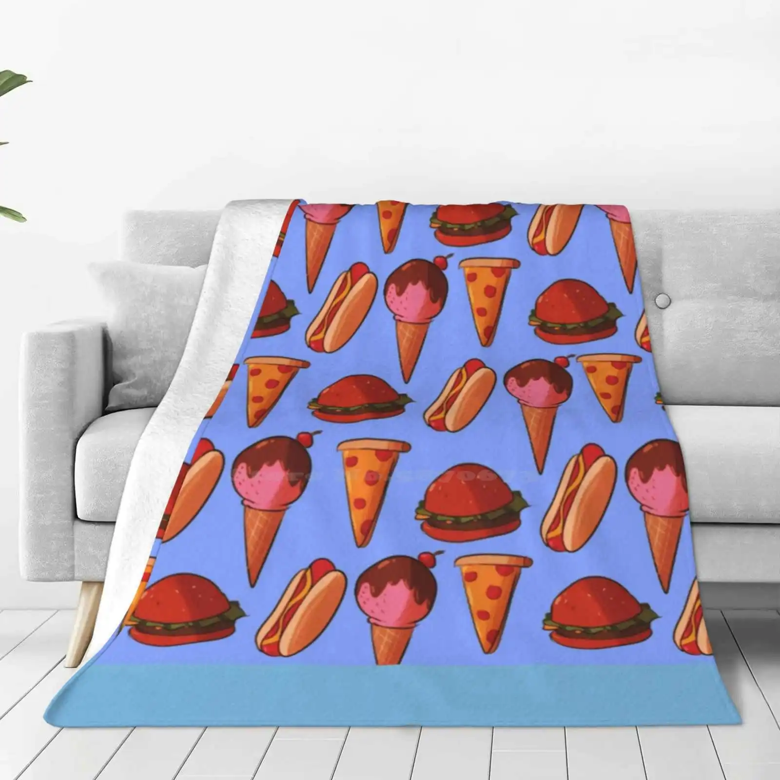 Eat Junk , Become Junk New Print Novelty Fashion Soft Warm Blanket Fast Food Pattern