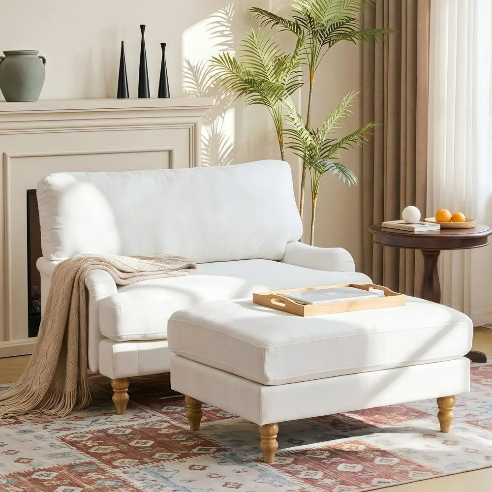 

Oversized Chair Indoor with Ottoman, 46 W Upholstered Armrest Sofa, Big Comfy Lounge Sofa Deep Seat Sleeper Chair for Living Ro