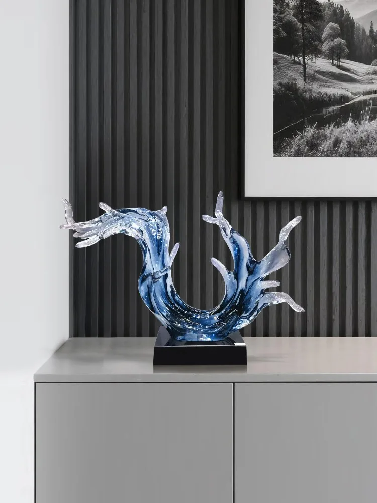 Home Decor Luxury Horizontal Water Wave Sculpture Ornament Artwork Living Room Entrance TV Cabinet Hotel Office Decoration