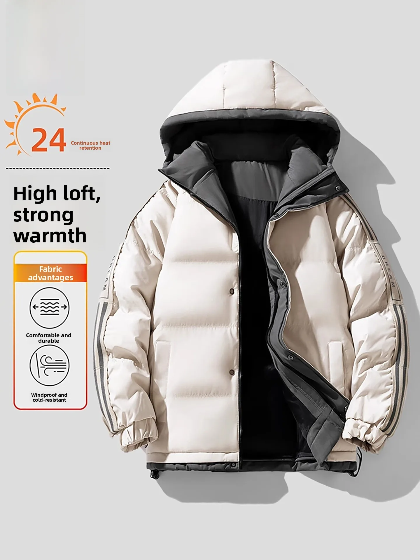 

Nainiu Men's Thickened Warm Cotton Jacket Loose Fit Hooded Fashionable Winter Coat for Teenagers Polyester Filling Zipper Clo...