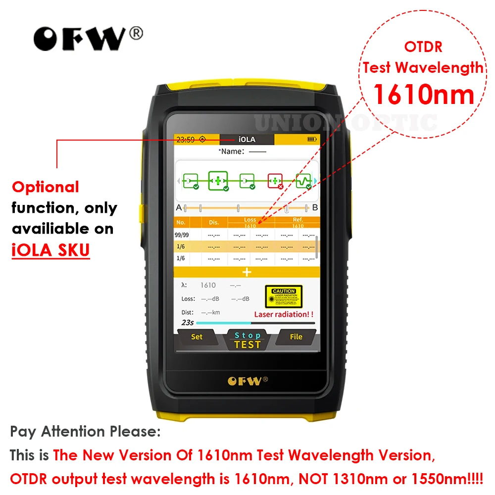 OFW Mini OTDR New 1610nm 20dB Optical Reflector Active Fiber Live Tester Optical Reflectometer Touch Screen OPM VFL iOLA