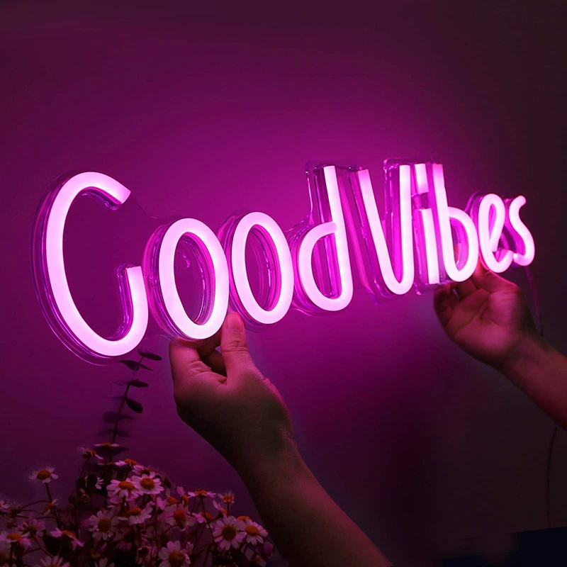 

Светодиодная неоновая надпись Good Vibes с буквами, декоративный светсветильник льник в виде неоновых букв, Настенный декор для детей, малышей, Рождества, свадьбы, вечеринки