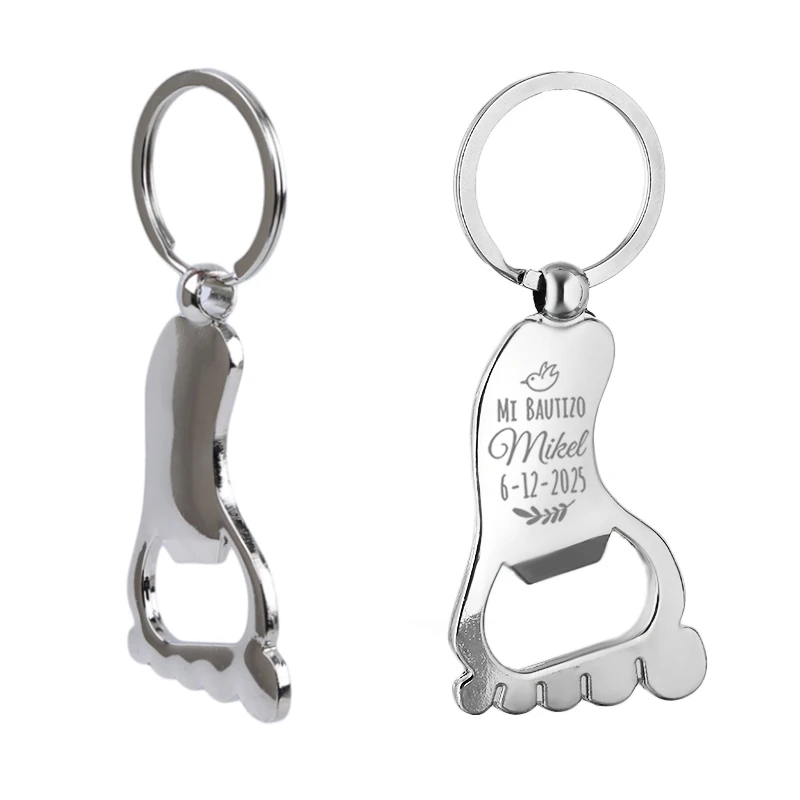 Baptism Gift for Guest Personalized Foot Shaped Keychain Bottle Opener Baby Shower Souvenir 1st Birthday Celebration Party Favor