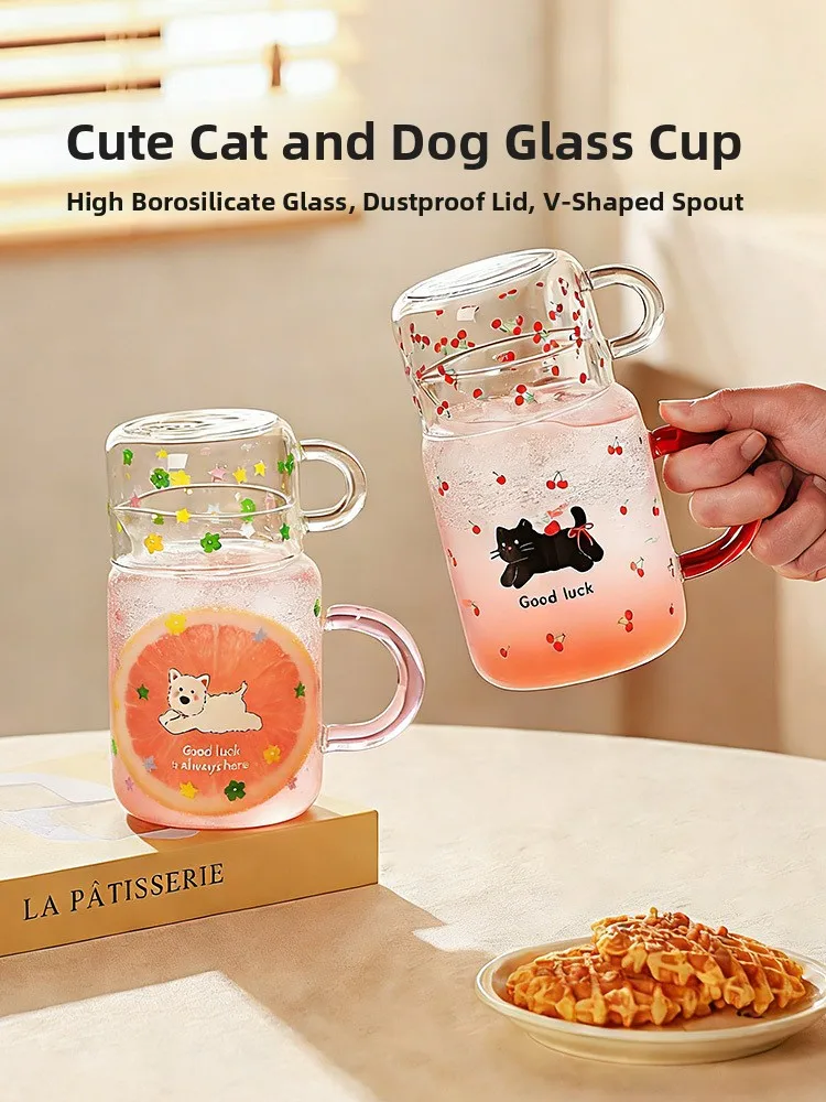 

Modern Housewife Glass Cup with Handle Milk Cup Single Person Cold Water Pot Home Use Cup High Aesthetic Value with Lid Water...
