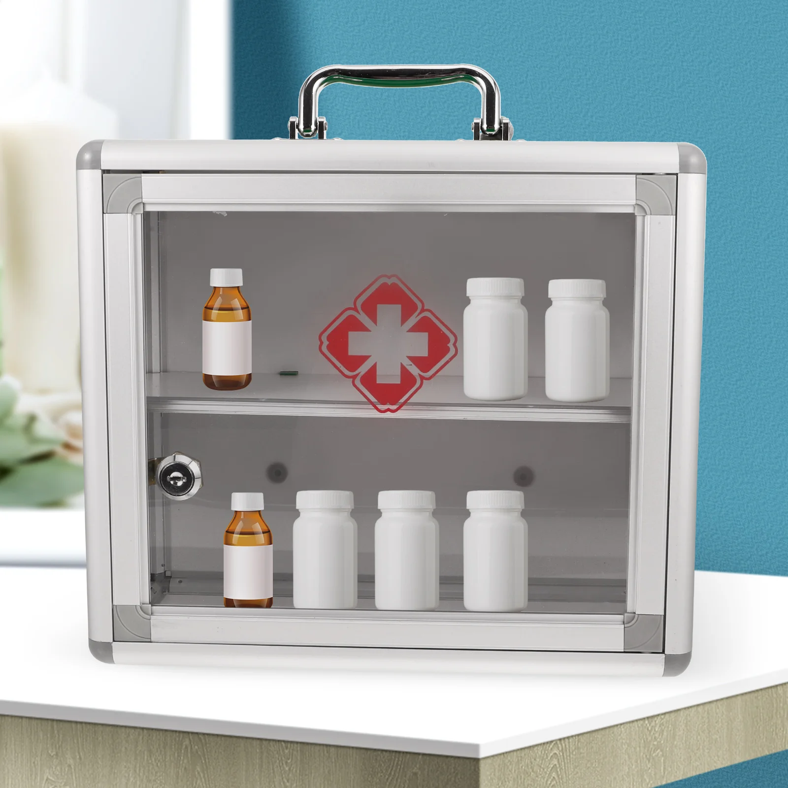 First Aid Kit Wall Hanging Storage HR 680 Small Emergency Box Transparent Door Space Saving Home Office Medicine Case