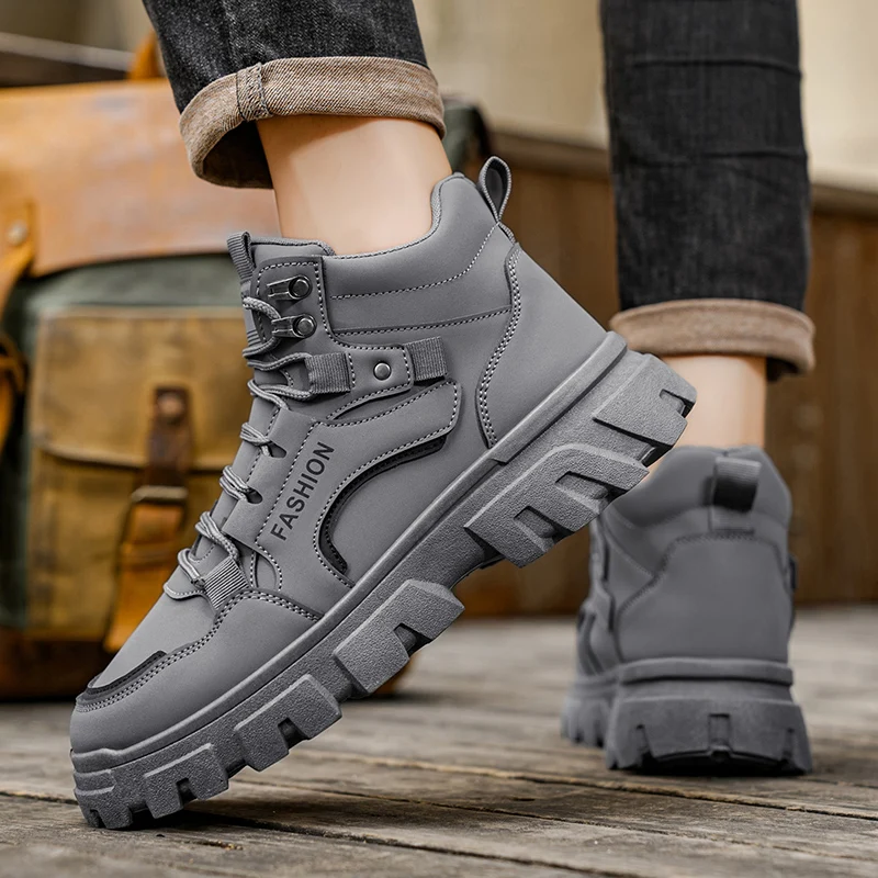 

Men's High-top Boots Durable High-top Bestsellers Spring and Autumn Trendy High-quality Brand Round-toe New Lace-up Work Boots