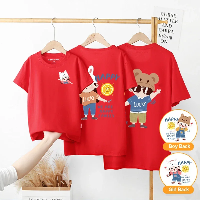 Cartoon Print Family T-shirt 2024 Summer Mother Daughter Son Family Matching Outfits Father Kids Cotton T-shirts Family Clothes