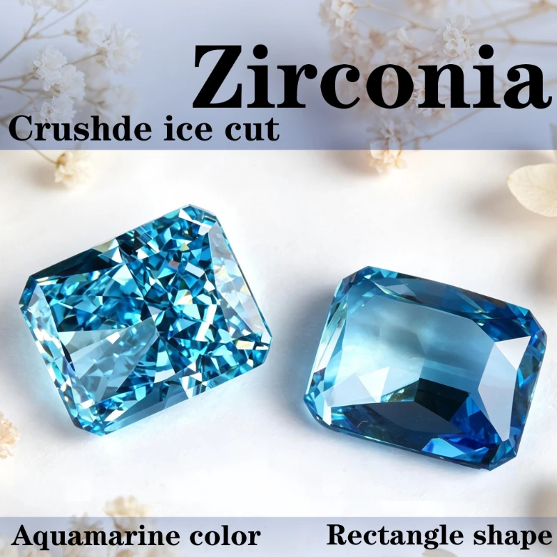 Kubischer Zirkonia, rechteckige Form, Crushed-Ice-Schliff, Aquamarin-Farbe, 4K-Schliff, 5A-Qualität, synthetischer Edelstein. – Detail 1