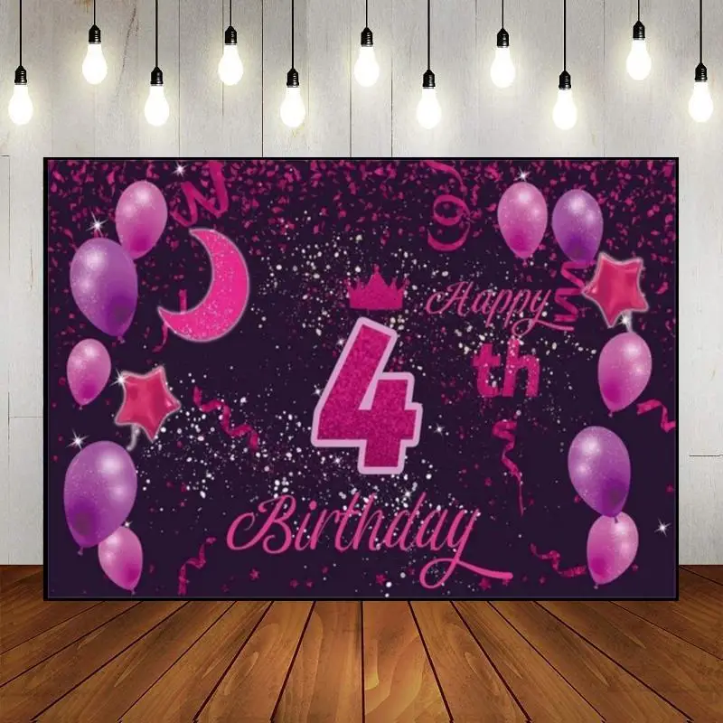 Happy 4th Birthday Photo Background Girl neonato Photography puntelli Banner Schoolring Decoration bambini Prince Custom Background