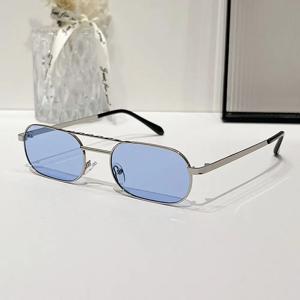 Metal Frame Small Sunglasses UV Protection Beach/Travel/Streetwear 90's Glasses Hip Hop Rectangular Sun Glasses for Women & Men