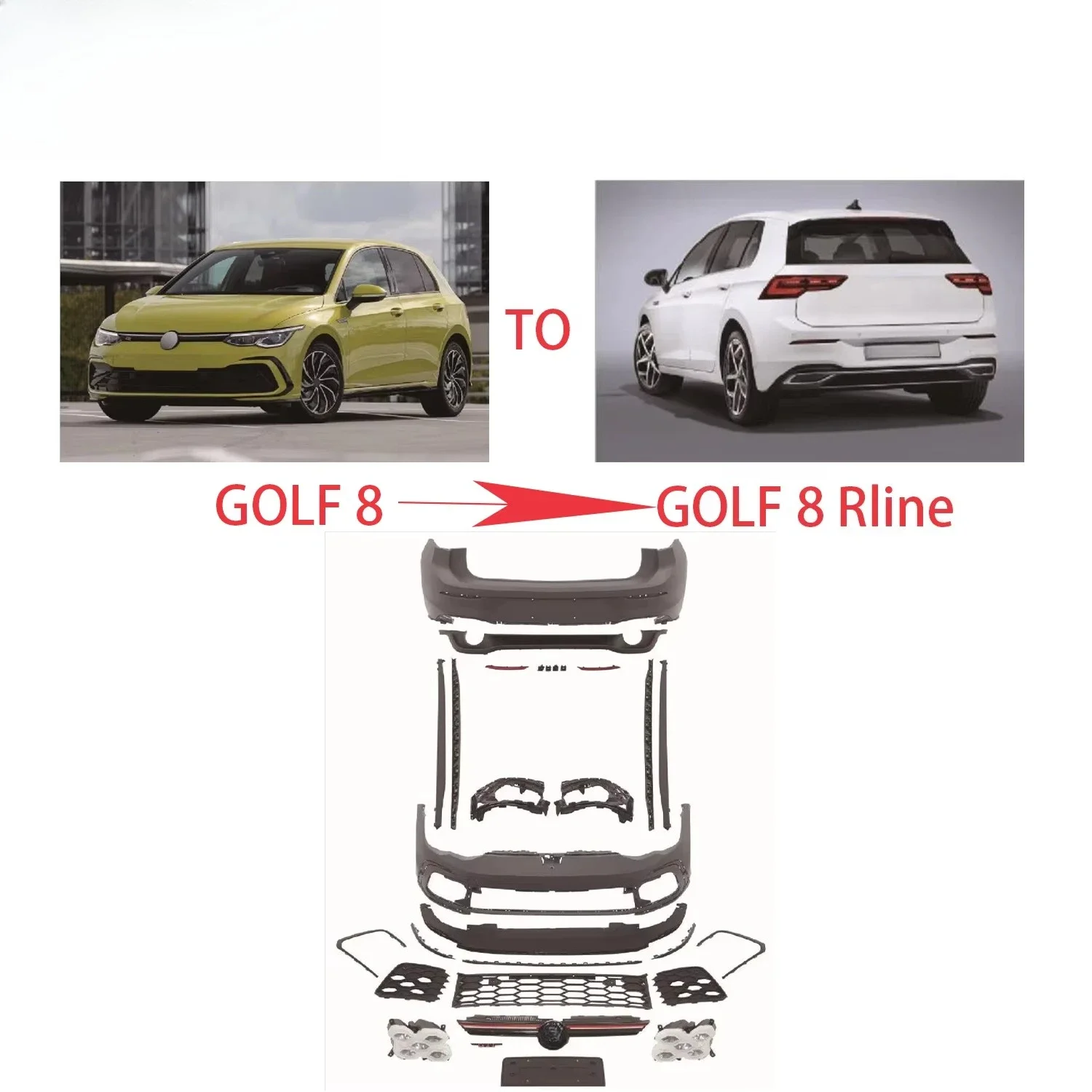 For Golf 8 Upgrade to Golf8 R Car Parts Body Kit Engine Hoods and Headlights 2
